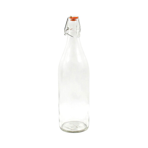 Botella de vidrio transparente con tapón de clip de 1 litro de capacidad, Lella LA MEDITERRÁNEA.