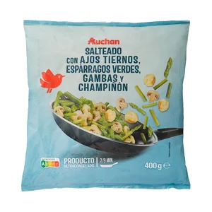 AUCHAN Revuelto de ajetes, espárragos trigueros y gambas 400 g. Producto Alcampo