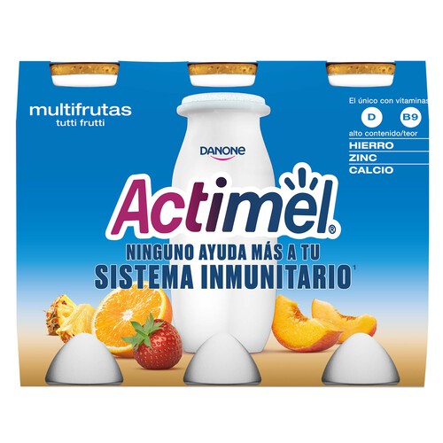 ACTIMEL Leche fermentada con Lcasei y multifrutas (tuti frutti) ACTIMEL de Danone 6 x 100 g.