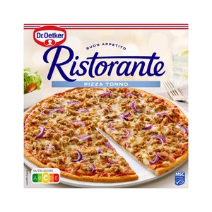 DR. OETKER Pizza de masa fina y crujiente cubierta de atún, cebolla roja y queso Ristorante 355 g.