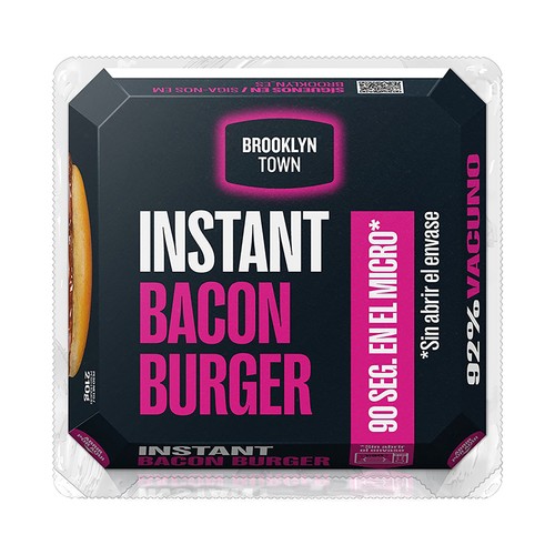 BROOKLYN TOWN Instant Bacon burger con un 92% carne de vacuno 210 g.