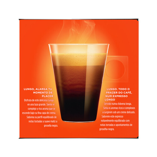 NESCAFÉ DOLCE GUSTO Café molido de tueste natural lungo en cápsulas, Intensidad 6 NESCAFÉ DOLCE GUSTO 16 uds.x 6,5 g.