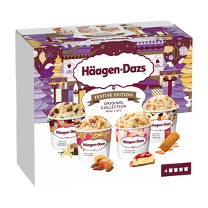 HÄAGEN-DAZS Festive edition Mini tarrinas de helados surtidos (vainilla, praline, caramleo con lotus y tarta de queso) 4 x 95 ml.