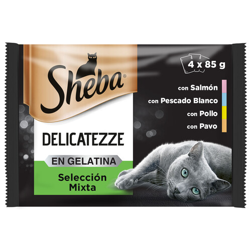 SHEBA Comida para gatos adultos a base de carne y pescado SHEBA 4 uds. 85 g.