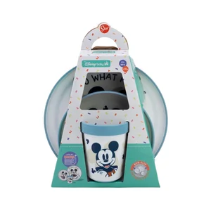 Set antideslizante plato + bol + vaso, incluye cuchara Mickey Mouse.