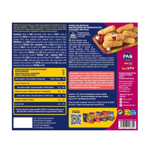 P.A.N. Tequeños de queso y guayaba 480 g. 