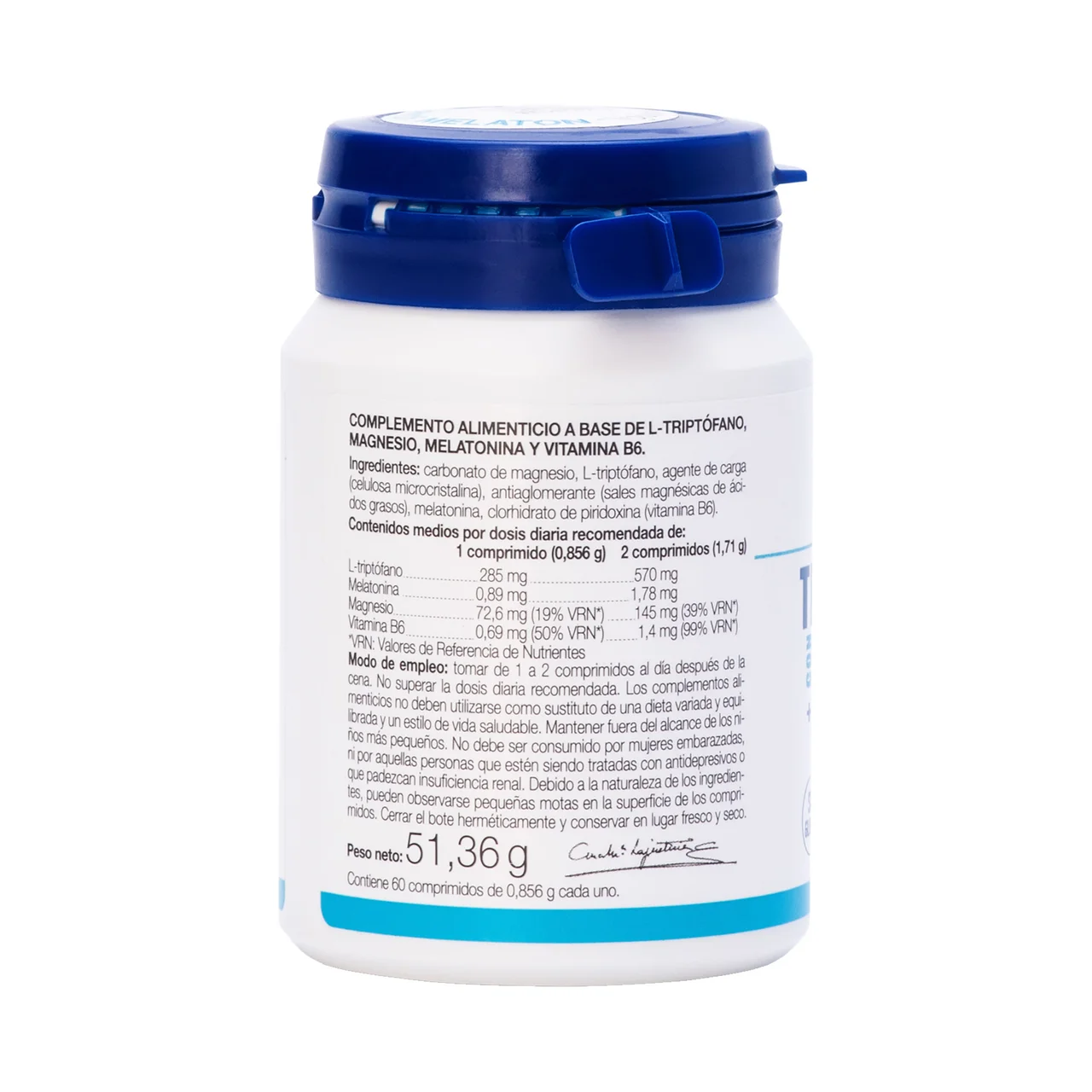 Complemento alimenticio a base de triptógano, melatonina, magnesio y vitamina B6 60 uds.
