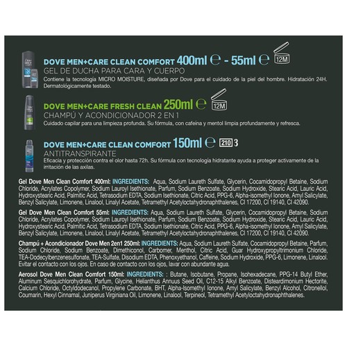 DOVE Men + care Neceser con productos para la higiene masculina.