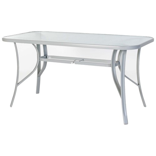 Mesa de jardín de acero y vidrio color negro, 149x79cm. IKUNIK.