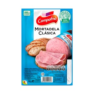 Imagen de CAMPOFRÍO Mortadela clásica elaborada sin gluten y cortada en lonchas especiales para bocadillo CAMPOFRÍO 105 g.