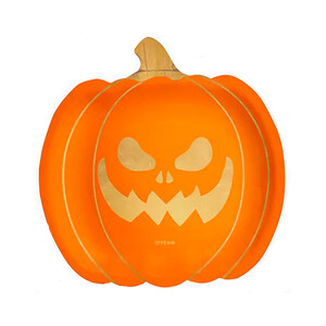 Imagen de 6 platos llanos cartón, 23x23 cm, forma calabaza, OH YEAH.