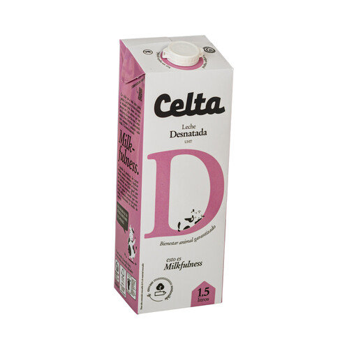 CELTA Leche desnatada de vaca con bienestar animal garantizado 4 x 1.5 l.