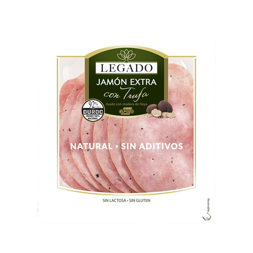 Jamón cocido extra con trufa, cortado en lonchas LEGADO de El Pozo 130 g.