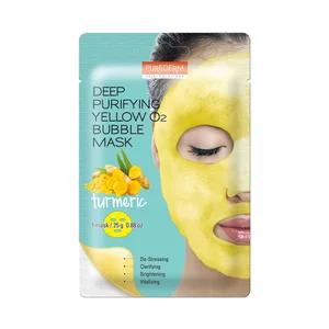 PUREDERM Mascarilla facial purificante con cúrcuma y burbujas de oxigeno amarillo.