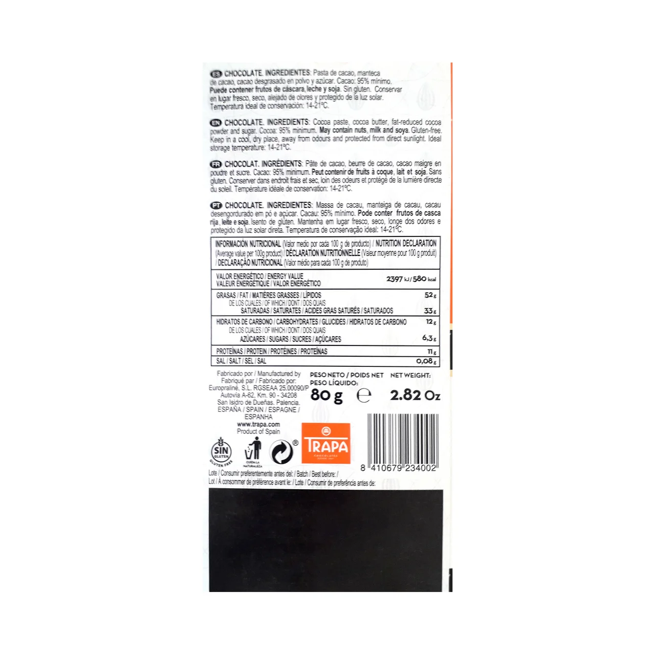 Collection Chocolate negro 95 % cacao 80 g.