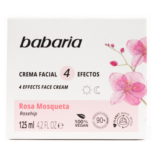 BABARIA Crema antiedad (día y noche) 4 efectos con Rosa Mosqueta, para cara, cuello y escote BABARIA 125 ml.