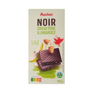 PRODUCTO ALCAMPO Chocolate negro con pepitas de pera y trozos de almendras caramelizadas 100 G.