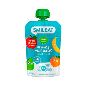 SMILEAT Bolsita de fruta ecológica (pera, melocotón, plátano y manzana) a partir de 6 meses 100 g.