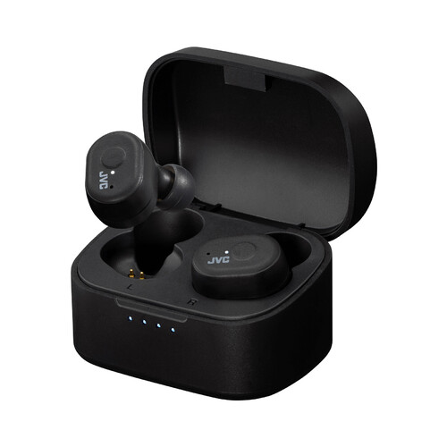 Auriculares deportivos bluetooth tipo cuello JVC HA-A11T-BN, estuche cargador, micrófono, color negro.