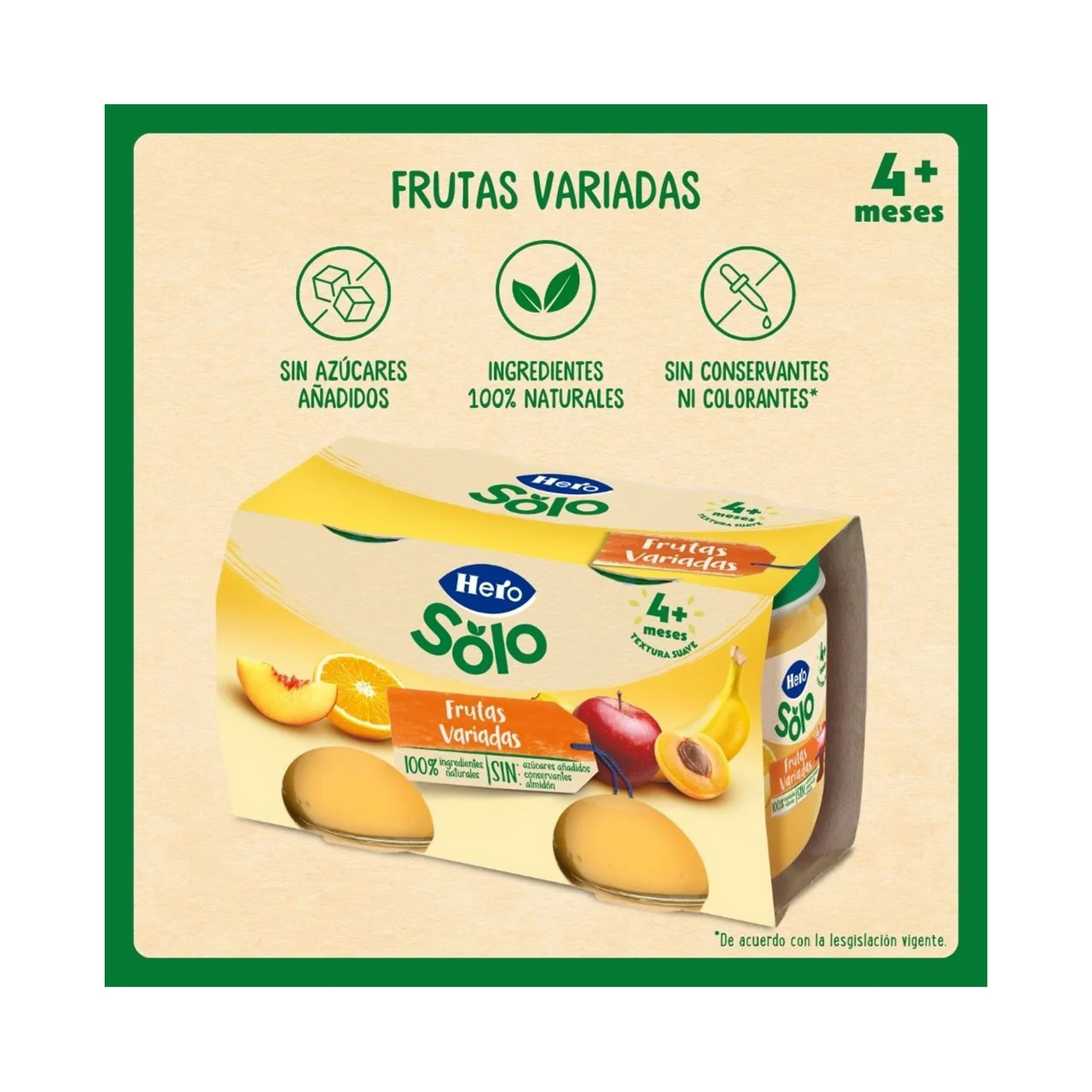Solo Tarrito de frutas (plátano, manzana, melocotón, naranja y albaricoque), a partir de 4 meses 2 x 120 g.