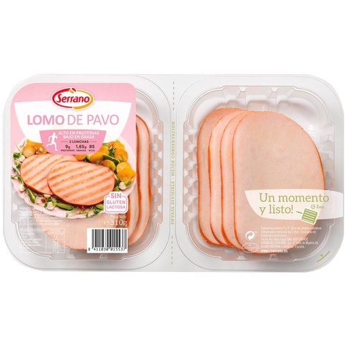 SERRANO Lomo de pavo adobado y cortado en lonchas 310 g.