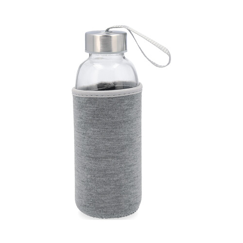 Botella rellenable 0,4 litros con funda de tela color gris, QUID.