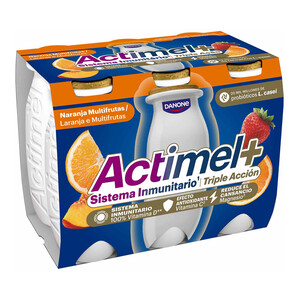 Imagen de ACTIMEL + de Danone Leche fermentada con Lcasei y sabor a melocotón, fresa, naranja y albaricoque 6 x 100 g.