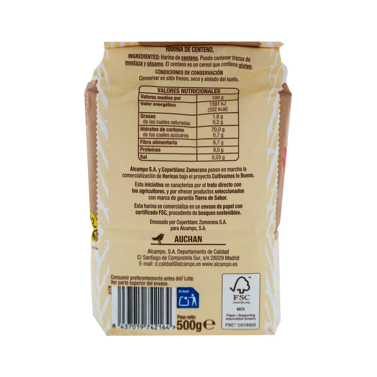 ALCAMPO CULTIVAMOS LO BUENO Harina de centeno para todo tipo de usos 500 g.