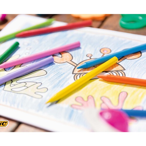 Caja de 24 pinturas extra-resistentes y que no manchan las manos, de diferentes colores BIC kids.