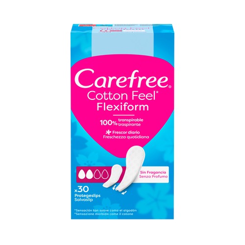CAREFREE Flexiform Salvaslips transpirables, sin fragancia para todo tipo de bragitas 30 uds.