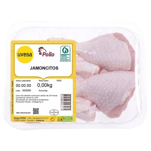 Jamoncitos de pollo blanco con piel Bandeja.