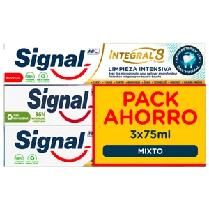 SIGNAL Integral 8 Pasta de dientes para un cuidado bucal integral y una limpieza intensa 3 x 75 ml.
