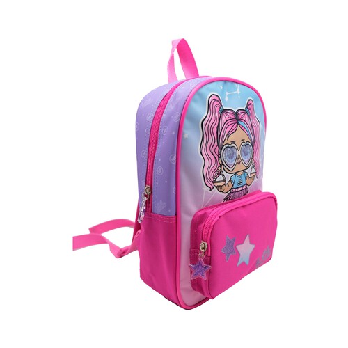 Mochila preescolar con dos bolsillos, color rosa diseño LOL SURPRISE! 20x29x6cm.