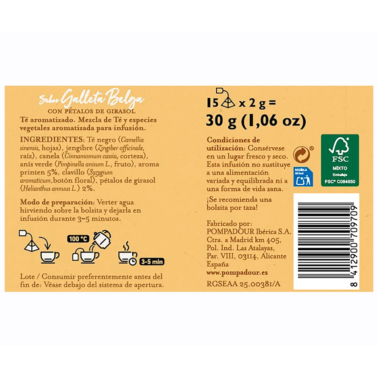 Infusión sabor a galleta Belga piramidal 15 uds. 30 g.