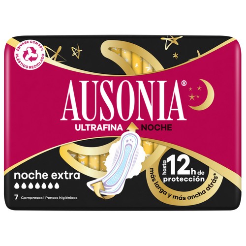 AUSONIA Compresas ultrafinas de noche extra con alas 7 uds.
