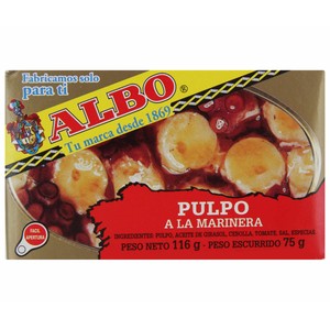 ALBO Pulpo a la marinera en tacos lata de 75 g.