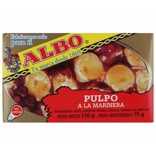 ALBO Pulpo a la marinera en tacos lata de 75 g.