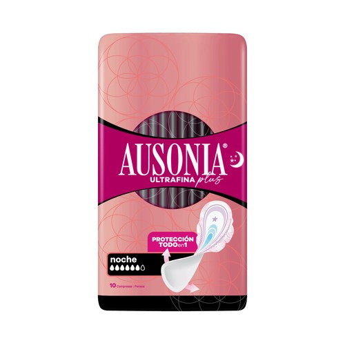 AUSONIA Compresas con alas de noche, con la parte trasera más ancha AUSONIA Ultrafina plus 10 uds