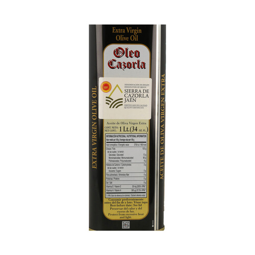 OLEO CAZORLA Aceite de oliva virgen extra, Denominación de Origen Sierra de Cazorla OLEO CAZORLA lata de 1 l.