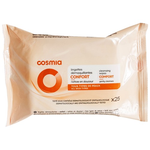 COSMIA Toallitas desmaquillantes suavizantes para todo tipo de pieles COSMIA 25 uds.