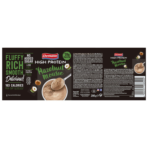 EHRMANN Mousse con sabor a avellana y alto contenido en proteinas EHRMANN Hig protein 200 g.