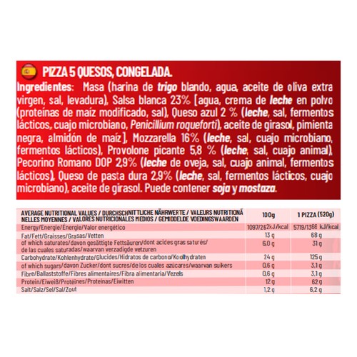 ITALPIZZA Pizza 5 formaggi 26x38 520 g.