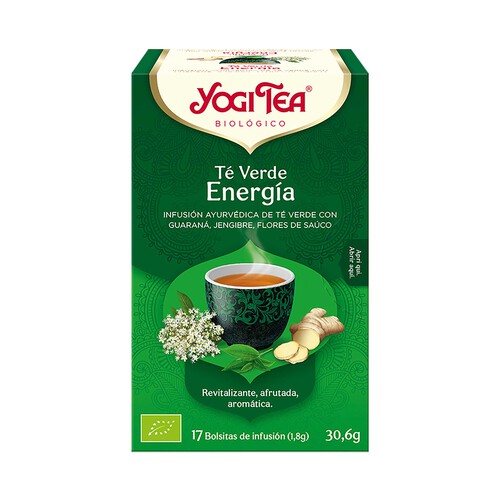 YOGI TEA Energía Té verde ecológico con guaraná, jengibre y flores de sauco 17 uds.