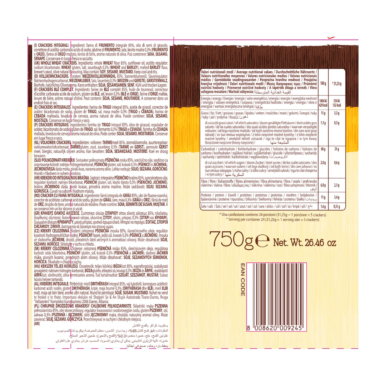 Crackers integrales 750 gr.