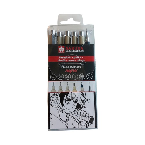 Set completo de 5 rotuladores negros, diferentes versiones, SAKURA.