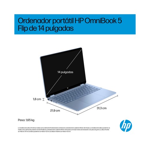 Portátil HP OmniBook 5 Flip 14-fp0029ns, 512GB SSD 8GB RAM, pantalla 35,5cm (14")...