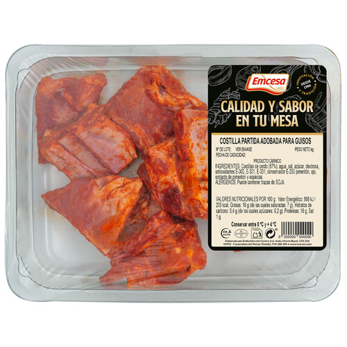 Bandeja de costilla de cerdo adobadas, corte especial para guisos EMCESA