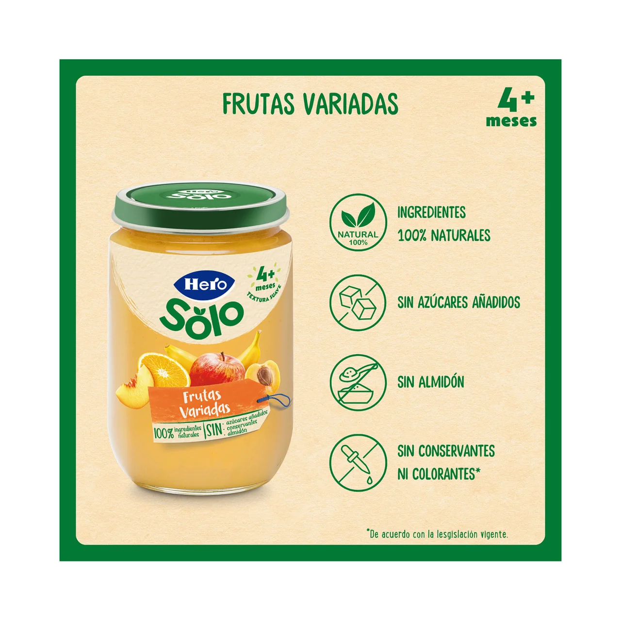Solo Tarrito de fruta (melocotón, plátano, manzana, naranja y albaricoque), a partir 4 meses 190 g.