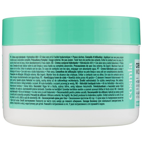 COSMIA Crema corporal hidratante con aloe vera y ácido hialurónico, para pieles secas 300 ml.