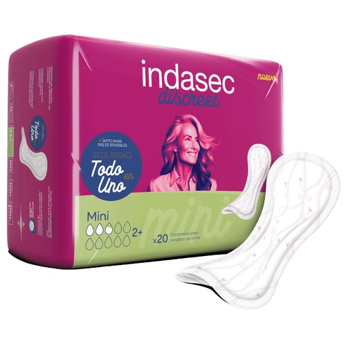 INDASEC Discreet Compresas incontinencia mini para pérdidas de orina leves a moderadas 20 uds.